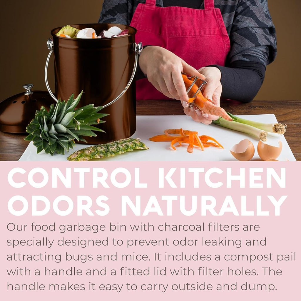 EPICA Countertop Compost Bin Kitchen | 1.3 Gallon | Odorless Composting Bin with Carbon Filters | Indoor Compost Bin with Lid | Stainless Steel Kitchen Composter for Food Scraps & Waste Recycling
