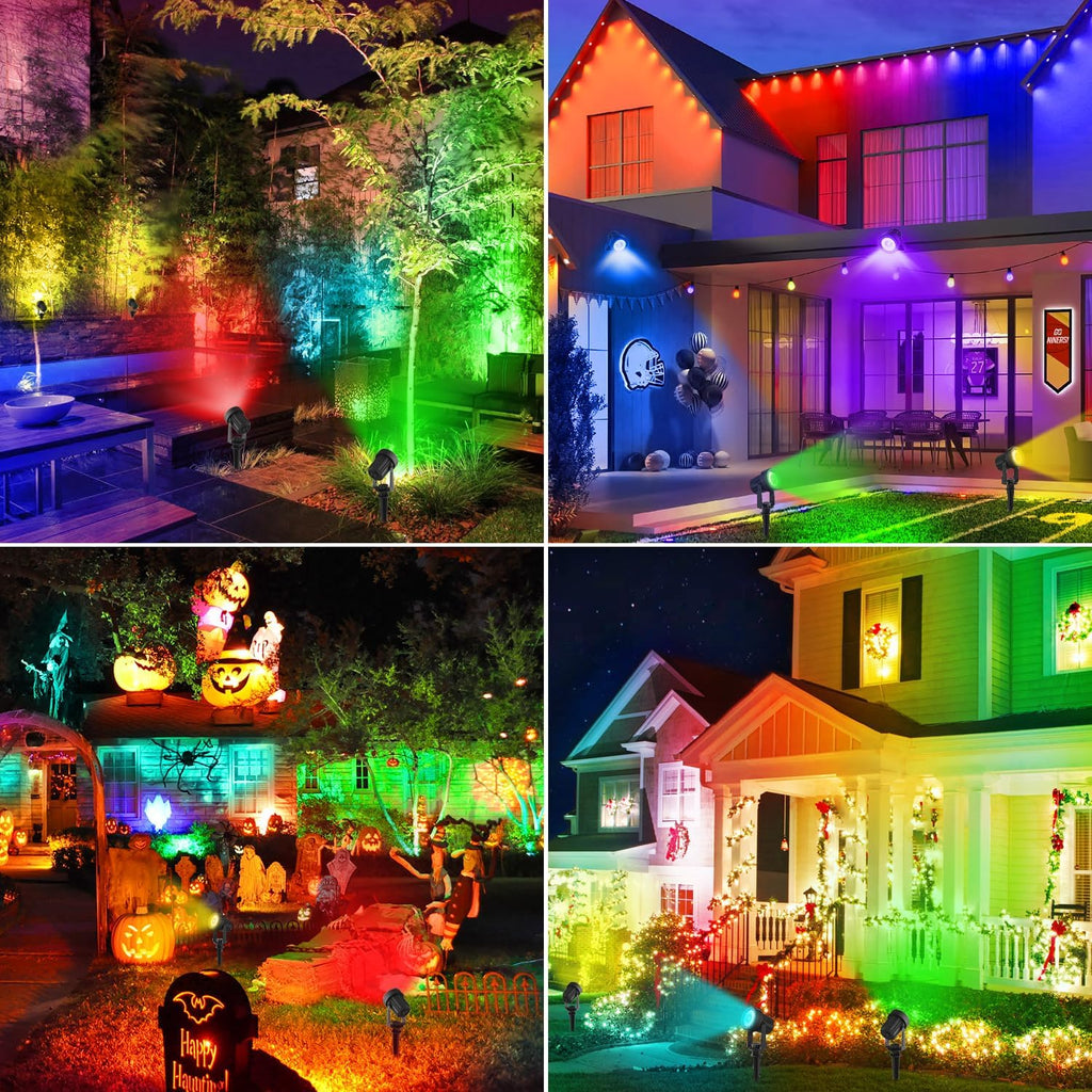 RGB Solar Spot Lights Outdoor 2Pack Color Changing Landscape Lighting IP65 Waterproof Auto Dusk to Dawn Spotlights Outside for Garden Yard Pathway