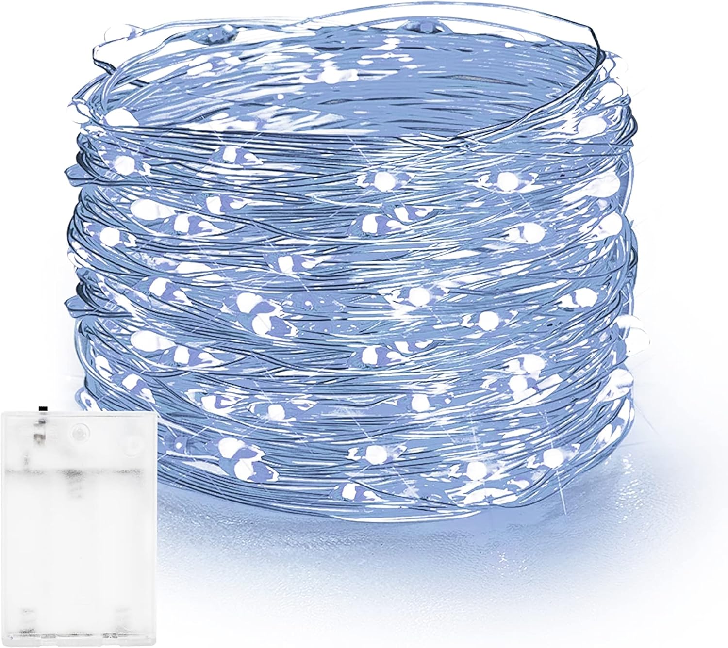 Dazzle Bright Fairy Lights Battery Operated, 20 FT 60 LED Silver Wire Waterproof Battery Operated String Lights, Christmas Decorations for Indoor Outdoor Bedroom Yard Decor, White