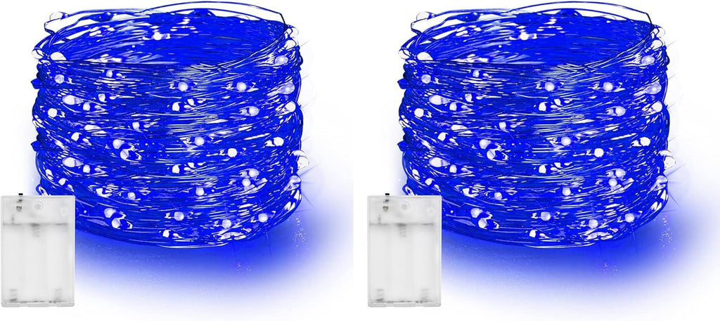 Dazzle Bright Fairy Lights Battery Operated, 2 Pack Total 40FT 120LED Silver Wire Waterproof Battery Operated String Lights, Christmas Decorations for Indoor Outdoor Bedroom Yard Decor, Blue