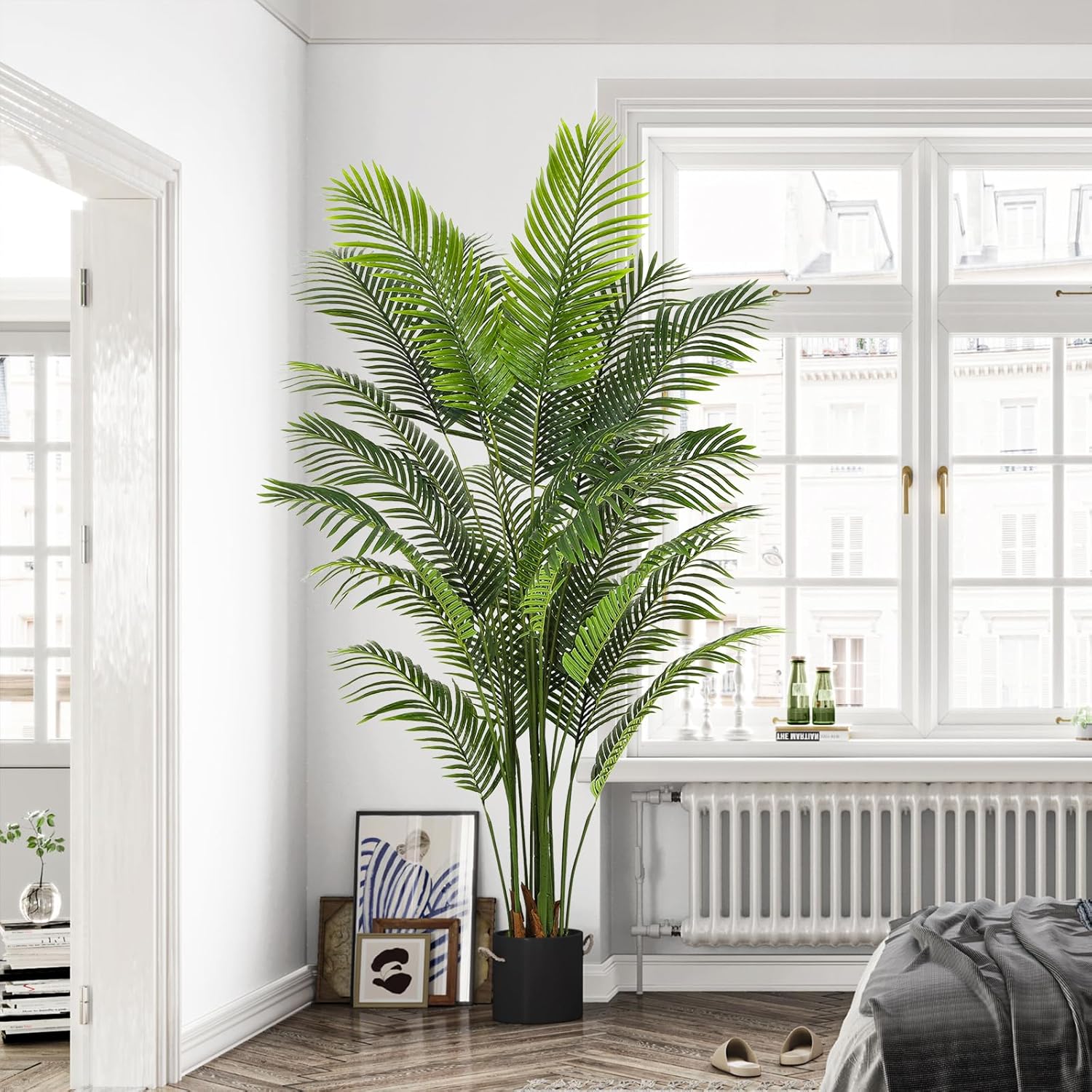VIAGDO Artificial Palm Tree 7ft Tall Fake Palm Tree Decor with 22 Detachable Trunks Faux Tropical Palm Silk Plant Feaux Dypsis Lutescens Plants in Pot for Home Office Living Room Floor Decor Indoor