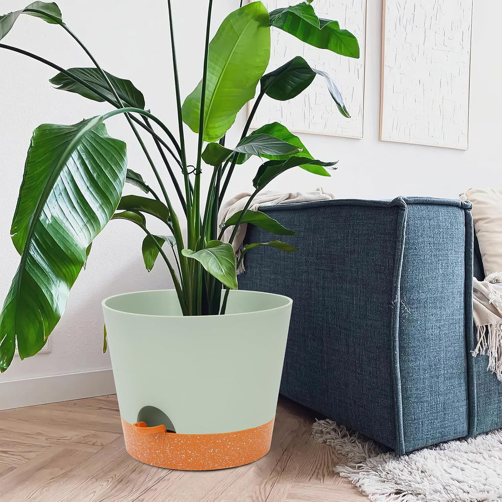 GARDIFE 12 inch Plant Pots, planters, Self Watering Pots, Large Plastic Flower pots with Deep Reservior and High Drainage Holes for Indoor Outdoor Plants and Flowers, Green