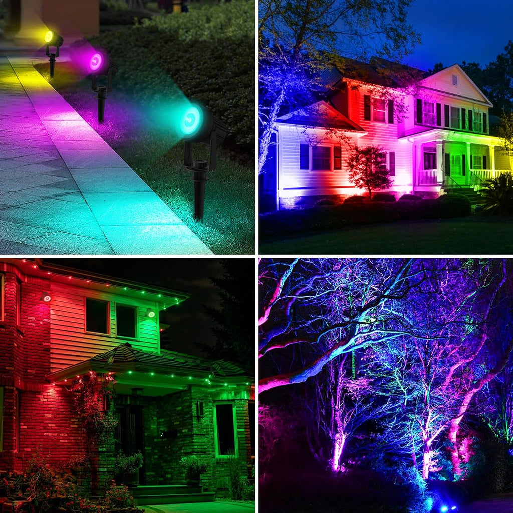 T-SUNUS Halloween Color Changing Solar Landscape Spotlights, IP65 Waterproof Garden Lights 9.8ft Cable, Outdoor RGB Spot Light with Separated Panel for Christmas Yard Driveway Porch Walkway Pool Patio