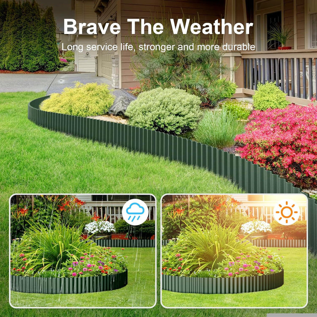 Land Guard Corrugated Metal Garden Edging, 12"×50Ft Steel Landscape Edging, Corrugated Metal Yard Edging Borders, Steel Edging for Landscaping, Garden Fence, Lawn, Flower Bed (Olive-Green)