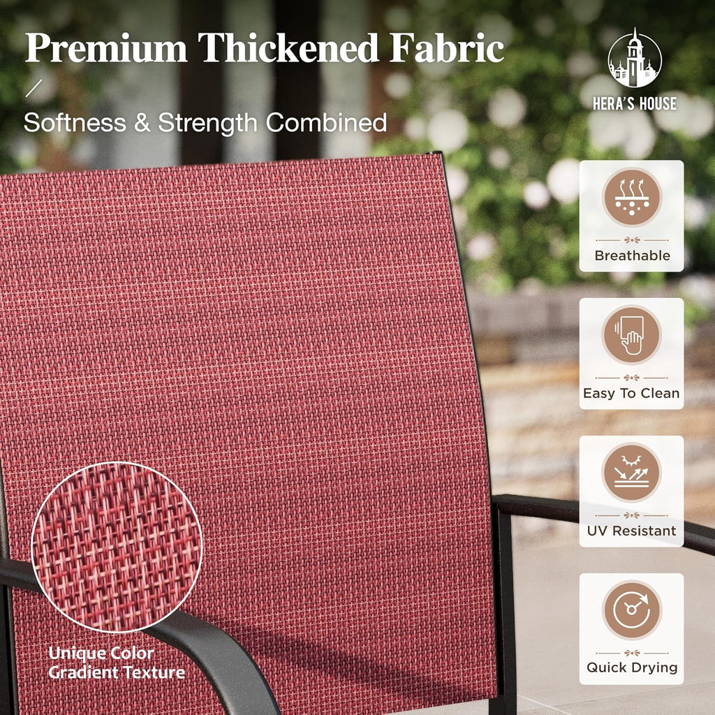 HERA'S HOUSE Patio Dining Set 9 Pieces, Outdoor Table and Chairs Set for 8, 8 x Red Textilene Dining Chair, 60" Square Metal Dining Table with 1.57" Umbrella Hole, for Lawn Garden Backyard Deck