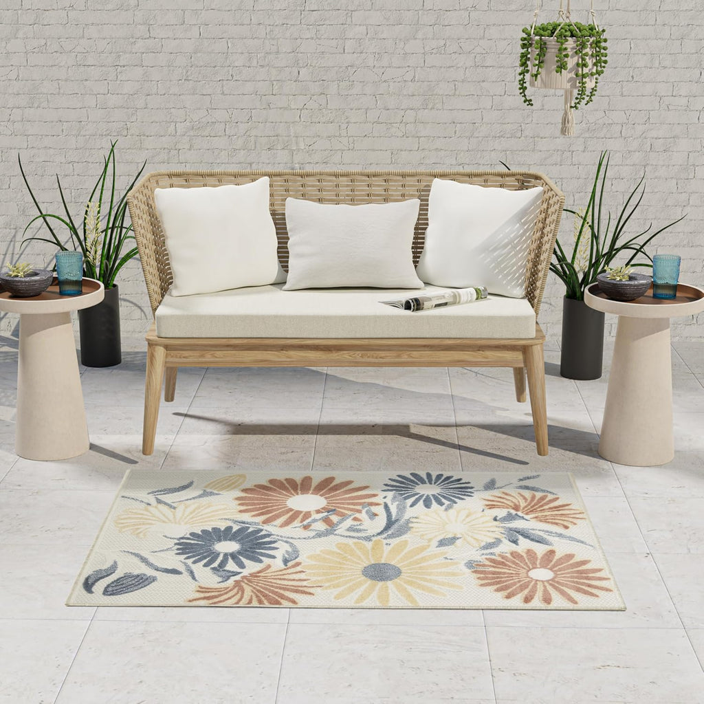 Nourison Aloha Ivory Rose 2'8" x 4' Area Rug - Easy Clean, Non Shedding, Bed Room, Living Room, Dining Room, Kitchen (3' x 4')