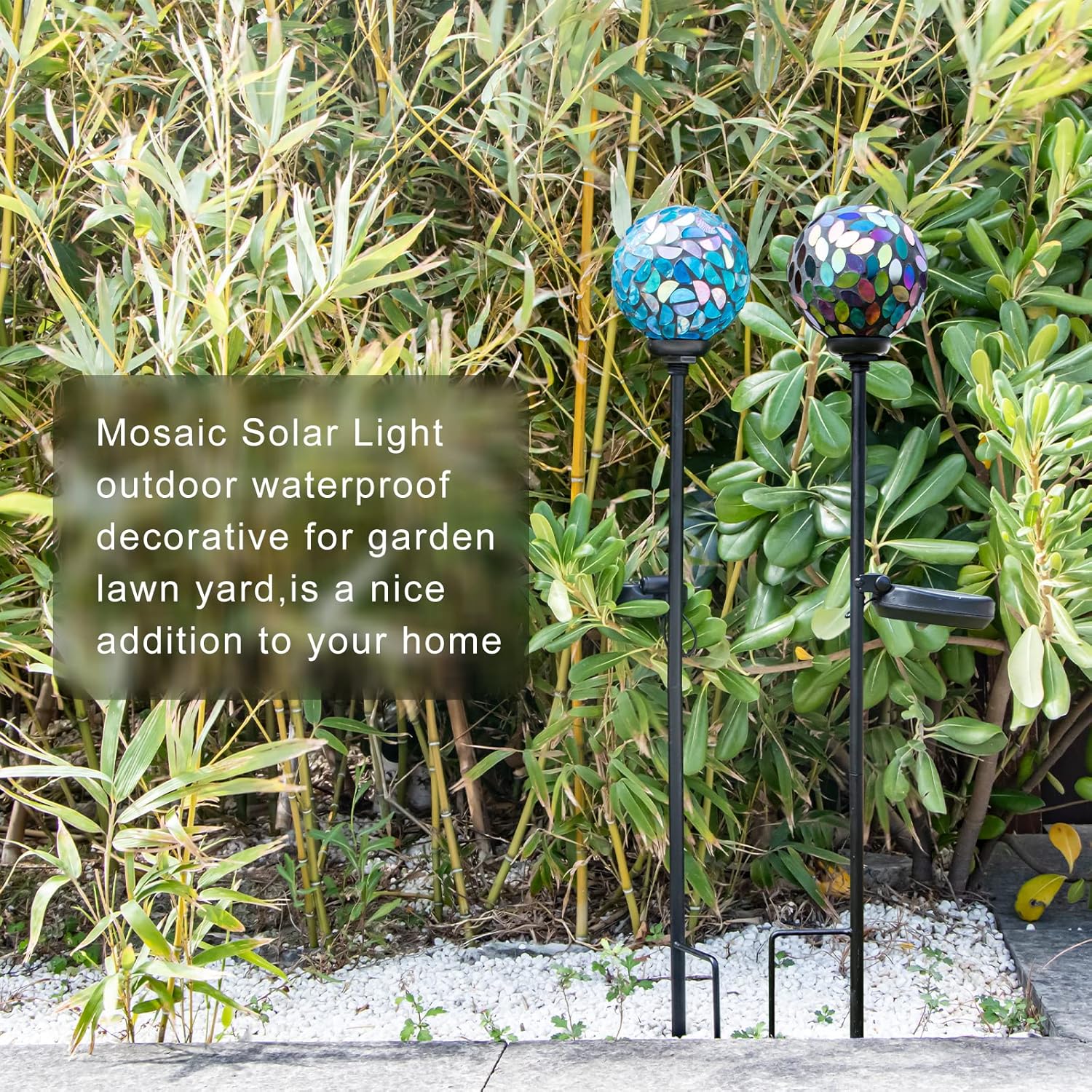 VCUTEKA Solar Garden Decorative Lights Outdoor, Mosaic Solar Light Waterproof LED Pathway Stake Light for Landscape Patio Yard Deck Walkway Decoration, 2 Pack （Blue&Purple）
