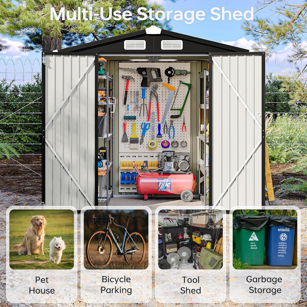 6x4 FT Outdoor Storage Shed, Metal Garden Tool Shed with Sloping Roof & Lockable Door for Patio Lawn Backyard (Black)