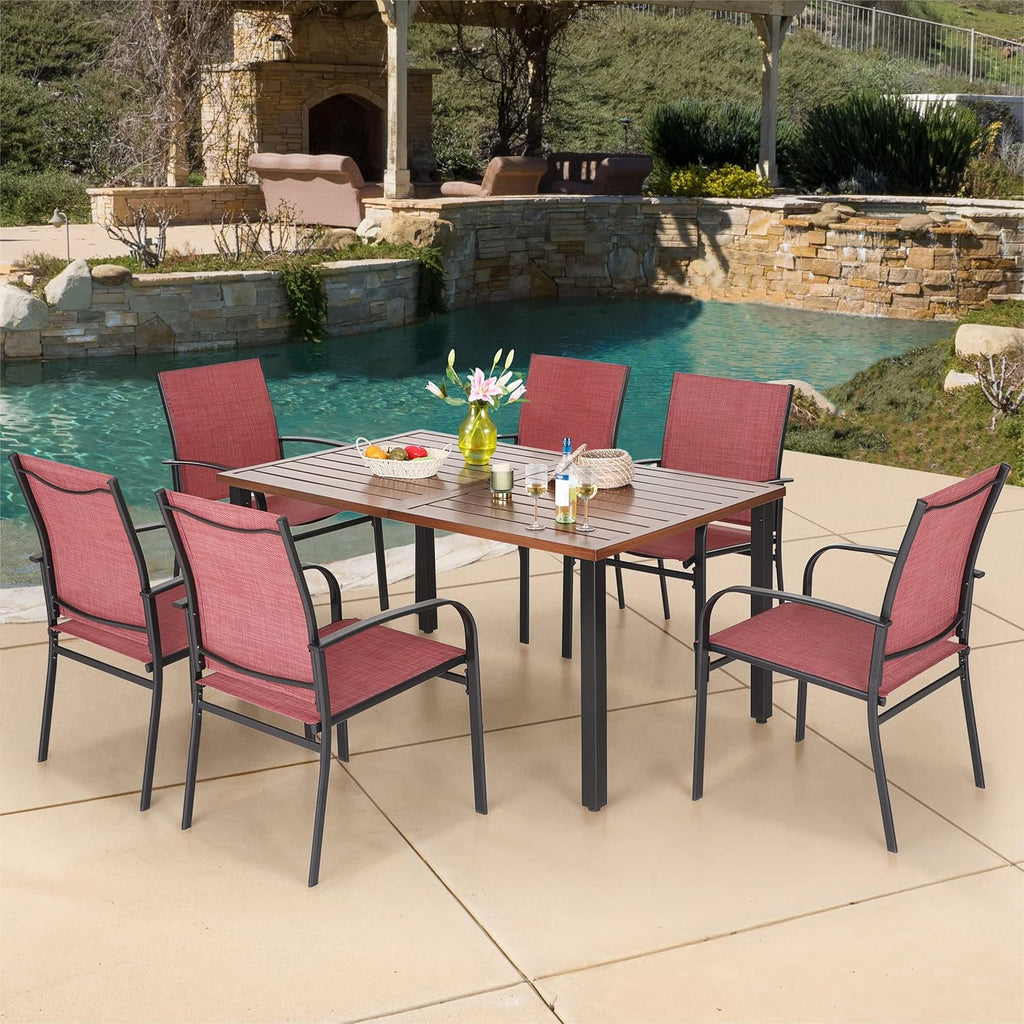 Outdoor Patio Dining Table for 6, 60" x 36" Rectangular Metal Patio Dining Table with Umbrella Hole for Garden, Backyard and Porch