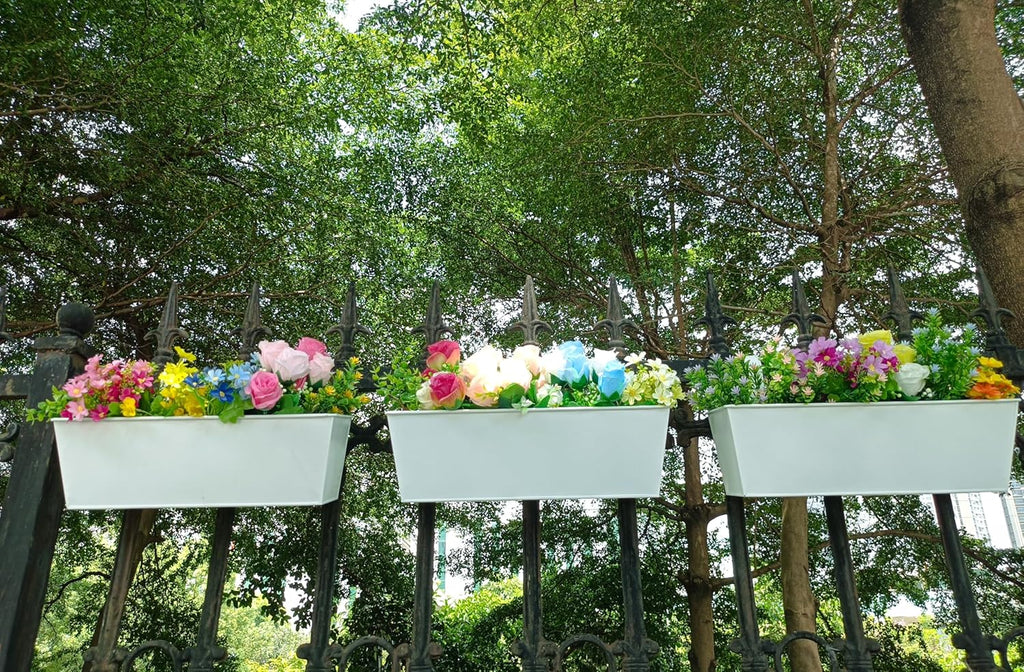 3 Pcs Large Hanging Flower Pots for Railing Or Fence 16 Inch Railing Planter Box for Any Balcony, Porch or Deck Countryside Style Window Planter Boxes Are Perfect to Herbs & Flowers for Garden (White)