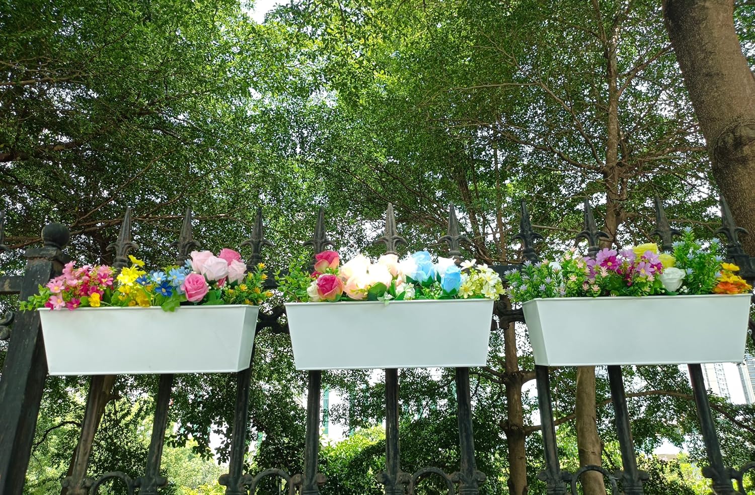 3 Pcs Large Hanging Flower Pots for Railing Or Fence 16 Inch Railing Planter Box for Any Balcony, Porch or Deck Countryside Style Window Planter Boxes Are Perfect to Herbs & Flowers for Garden (White)