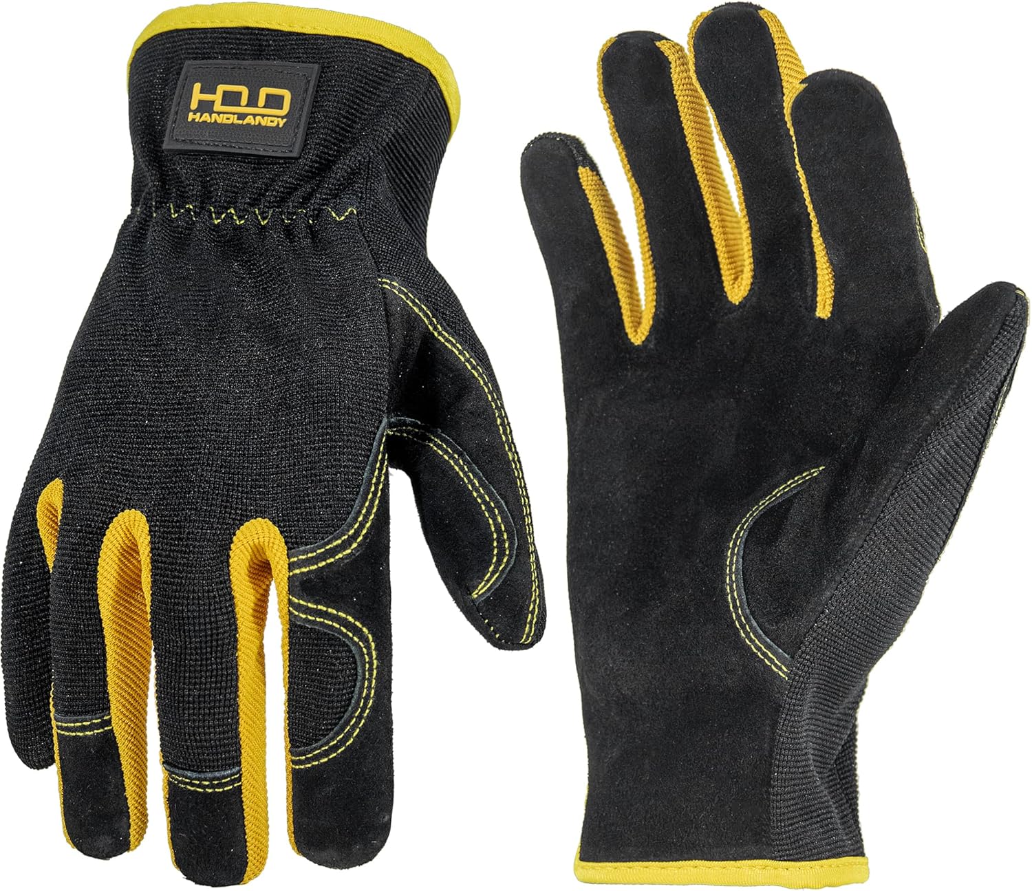 HANDLANDY Leather Work Gloves for Men & Women, Reinforced Durable Garden Gloves, Cowhide Working Glove for Gardening