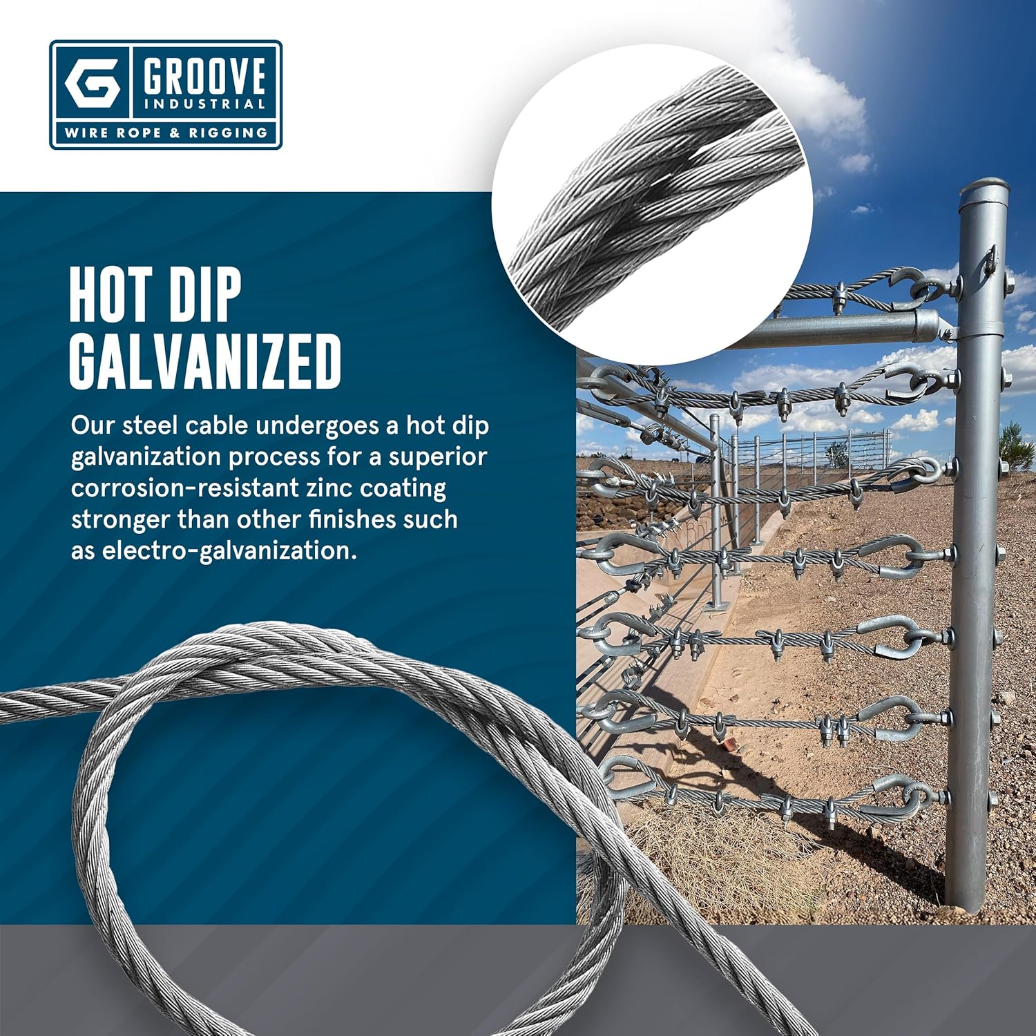 3/8’’ 7x19 Hot Dip Galvanized Aircraft Cable – Steel Wire Rope - 1500 Feet