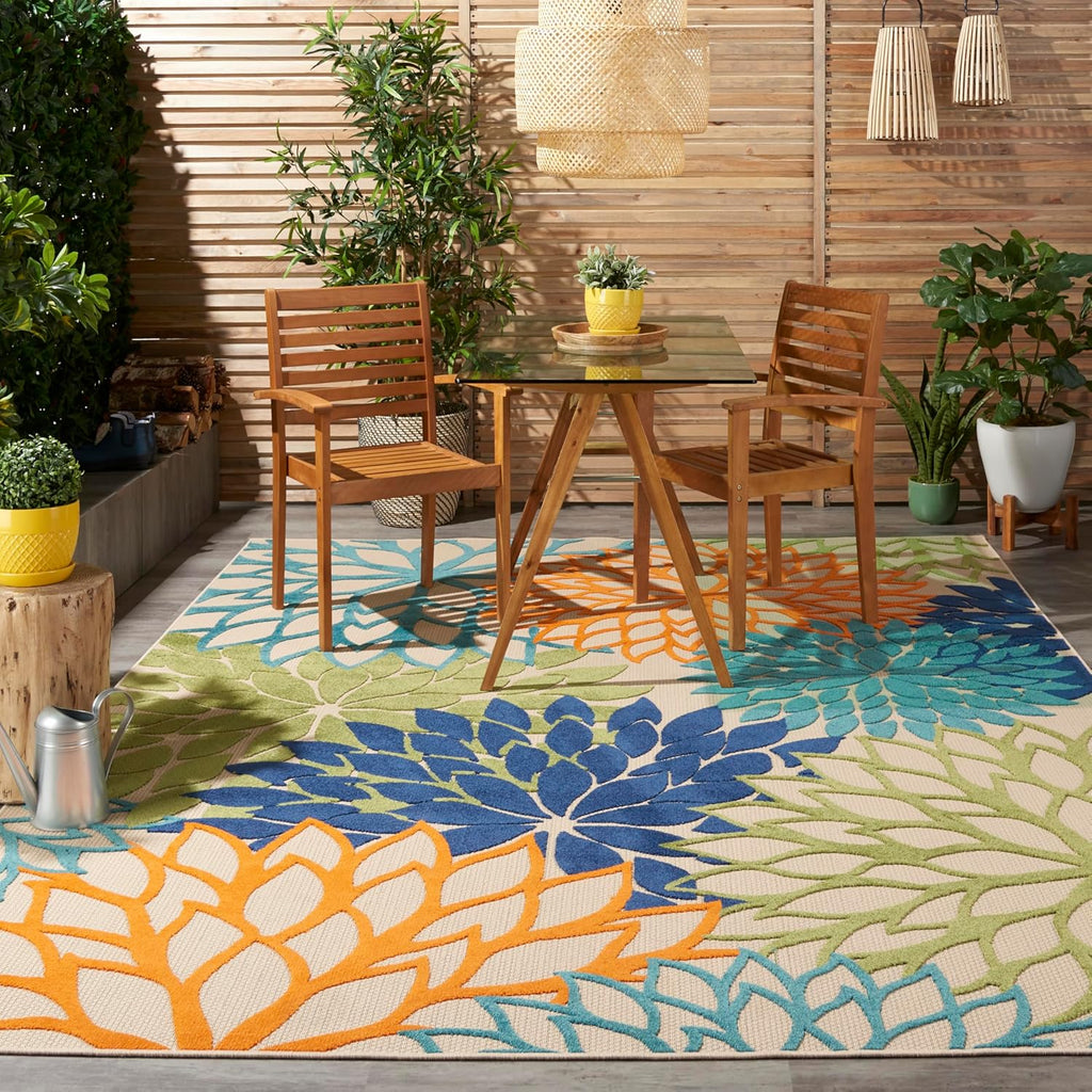 Nourison Aloha Indoor/Outdoor Multicolor 7'10" x 10'6" Area Rug, Tropical, Botanical, Easy Clean, Non Shedding, Bed Room, Living Room, Dining Room, Deck, Backyard, Patio (8x10)