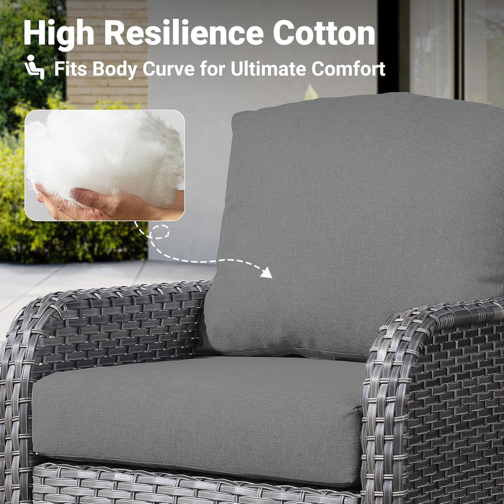 ovios 2 Pieces Patio Furniture Set, Outdoor Wicker Chairs of 2, All Weather High Back Rattan Chairs 2-Seater with Comfy Cushions for Porch Deck, Dark Grey