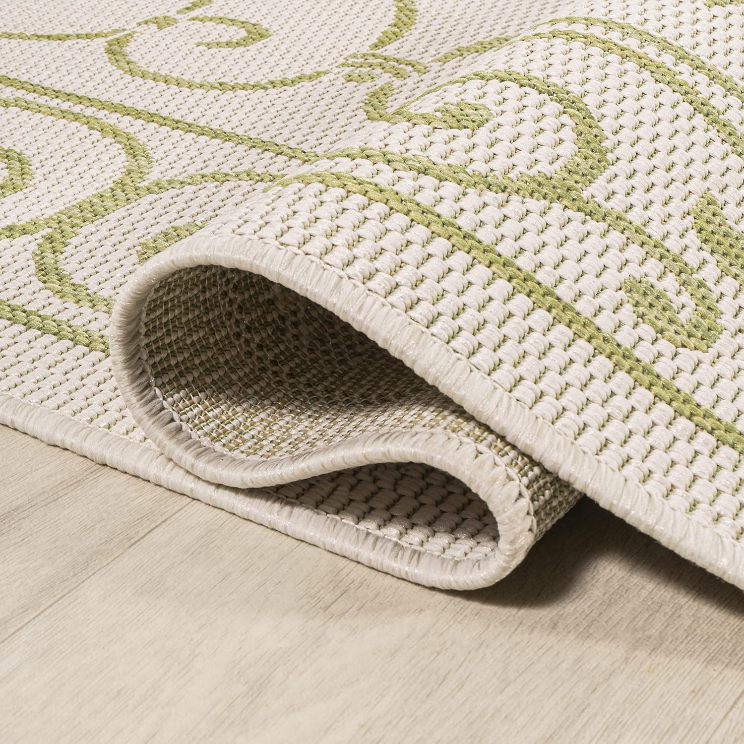 JONATHAN Y SMB106I-28 Charleston Vintage Filigree Textured Weave Indoor Outdoor Runner Rug, Bohemian Coastal Traditional Easy Cleaning,Bedroom,Kitchen,Backyard,Patio,Non Shedding, 2 X 8, Cream/Green