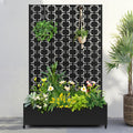 FENCY Metal Raised Garden Bed with Wheels and Trellis,73"x47"x16" Planter Box for Climbing Plants, Vegetables & Vines, Features Privacy Screen and Drainage Holes (Black-Square)
