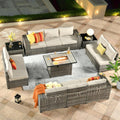 ovios 13 Pieces Patio Furniture Set, Outdoor Wicker Sectional Sofa with 42 Inch Fire Pit Table Comfy Cushions, Modern Modular Deep Seat Rattan Couch Conversation Set, Beige