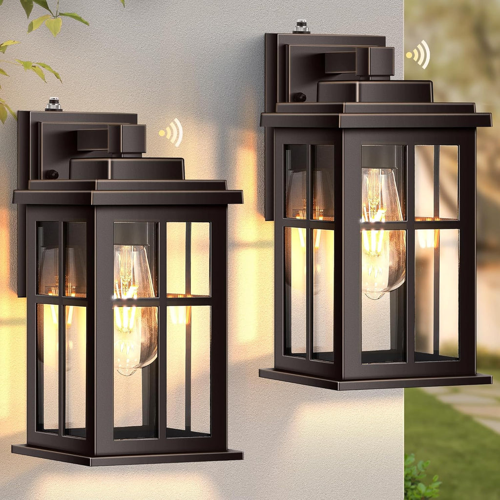 Anti-Rust Dusk to Dawn Outside Lights, 2-Pack Oil Rubbed Bronze Exterior Lighting Fixtures, Easy-to-Install Waterproof Modern Outdoor Wall Light for Porch, Garage, Front Door