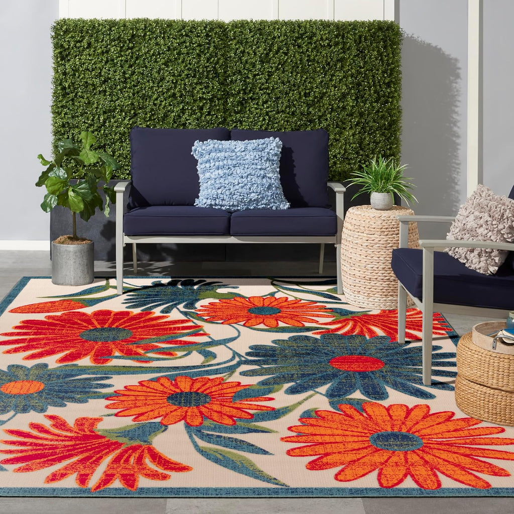Nourison Home Aloha 8' x 11' Ivory Multicolor Fabric Outdoor Area Rug (8' x 11')
