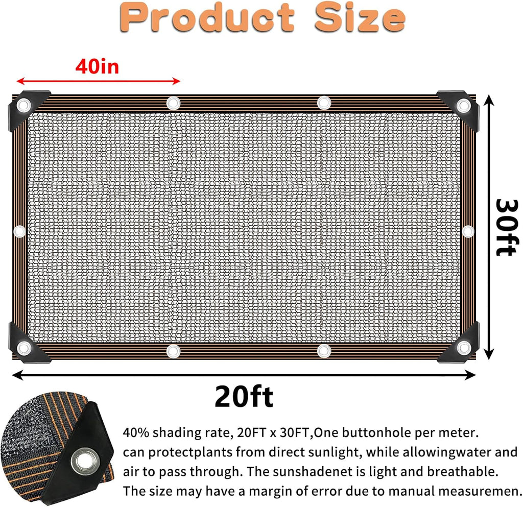 QLOFEI Shade Cloth for Garden, 40-50% Sunblock Mesh Tarp Shade Cloth with Grommets, Easy to Hang Sun Screens for Plants Greenhouse, Sun Shades Outdoor Patio Kennel Chicken Coop Pergola, 20x30 FT