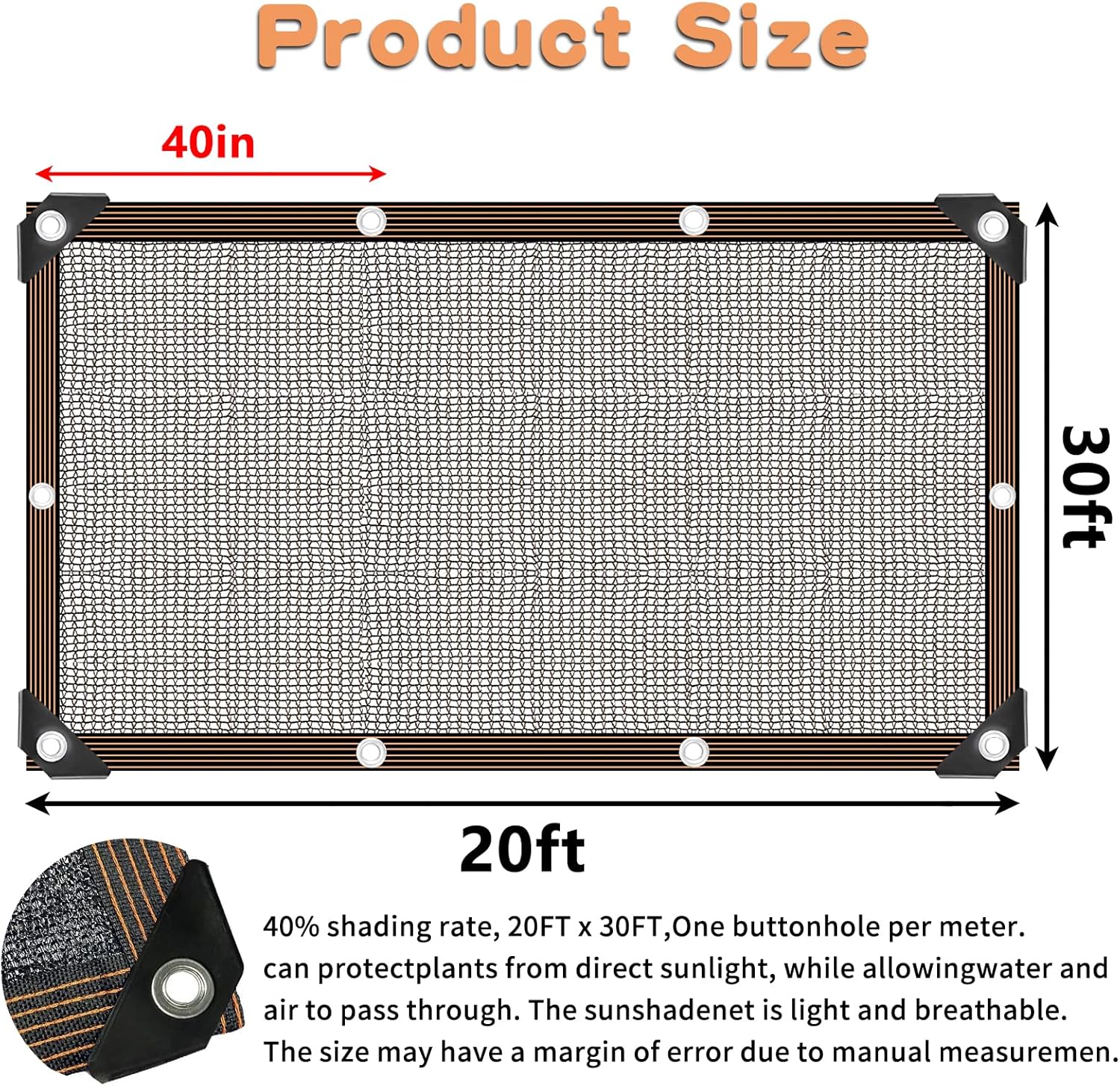 QLOFEI Shade Cloth for Garden, 40-50% Sunblock Mesh Tarp Shade Cloth with Grommets, Easy to Hang Sun Screens for Plants Greenhouse, Sun Shades Outdoor Patio Kennel Chicken Coop Pergola, 20x30 FT