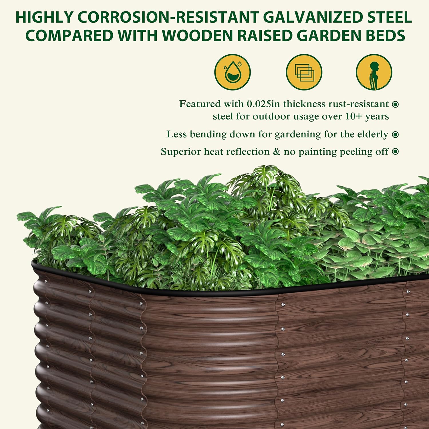 MUPATER 8x4FT Raised Garden Bed, Galvanized Raised Garden Bed with 3 Aluminum Support Rods, 24''H Mutli-in-1 Metal Garden Bed, Modular Raised Planter Box Outdoor for Vegetables, Flowers, Rustic
