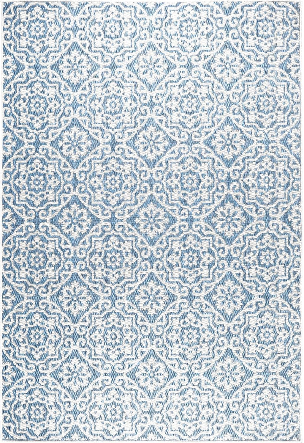 Nicole Miller New York Patio Country Julia Transitional Geometric Indoor/Outdoor Area Rug, Blue/Grey, 1'9"x2'11"