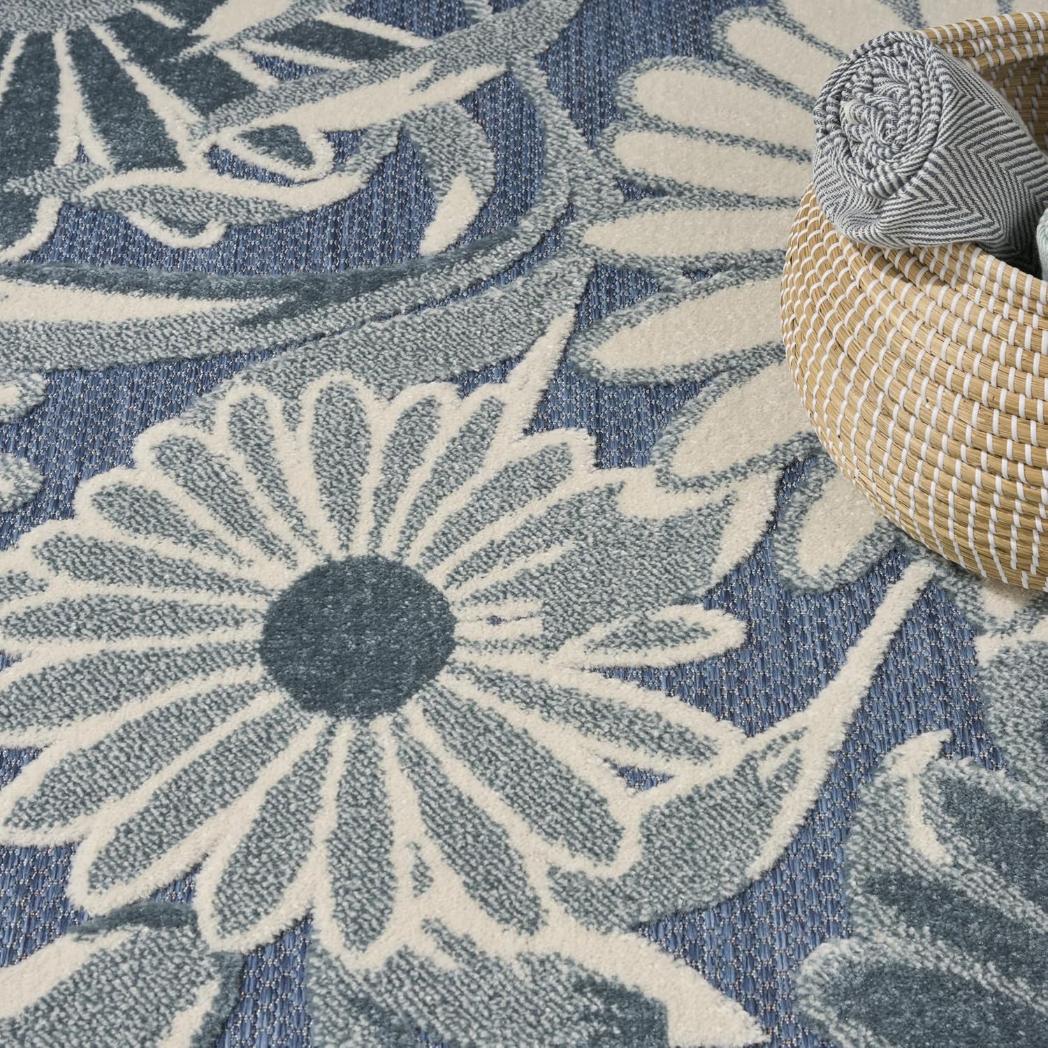 Nourison Aloha Blue 9' x 12' Area Rug - Easy Clean, Non Shedding, Bed Room, Living Room, Dining Room, Kitchen (9' x 12')