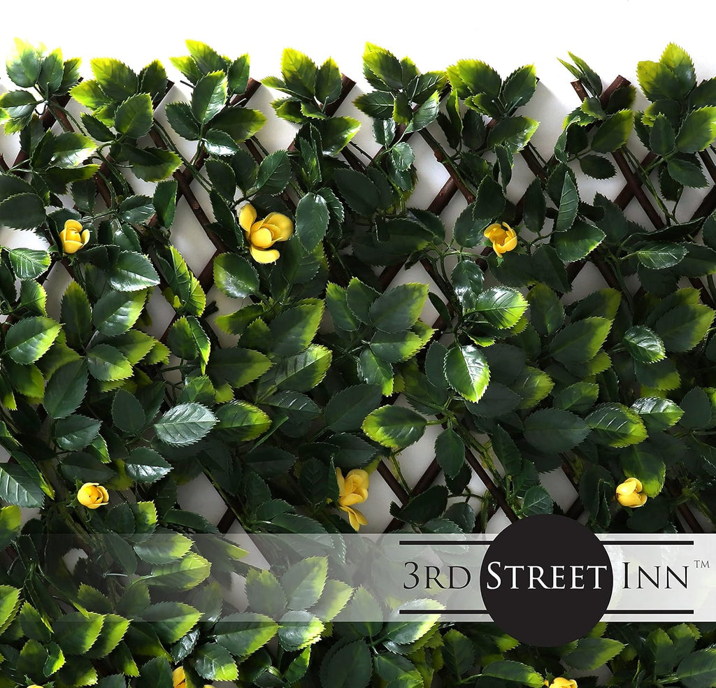 3rd Street Inn™ Leaf Trellis - Bamboo Greenery Panel - Boxwood and Ivy Privacy Fence Substitute - DIY Flexible Fencing (1, Yellow Rose Rattan)