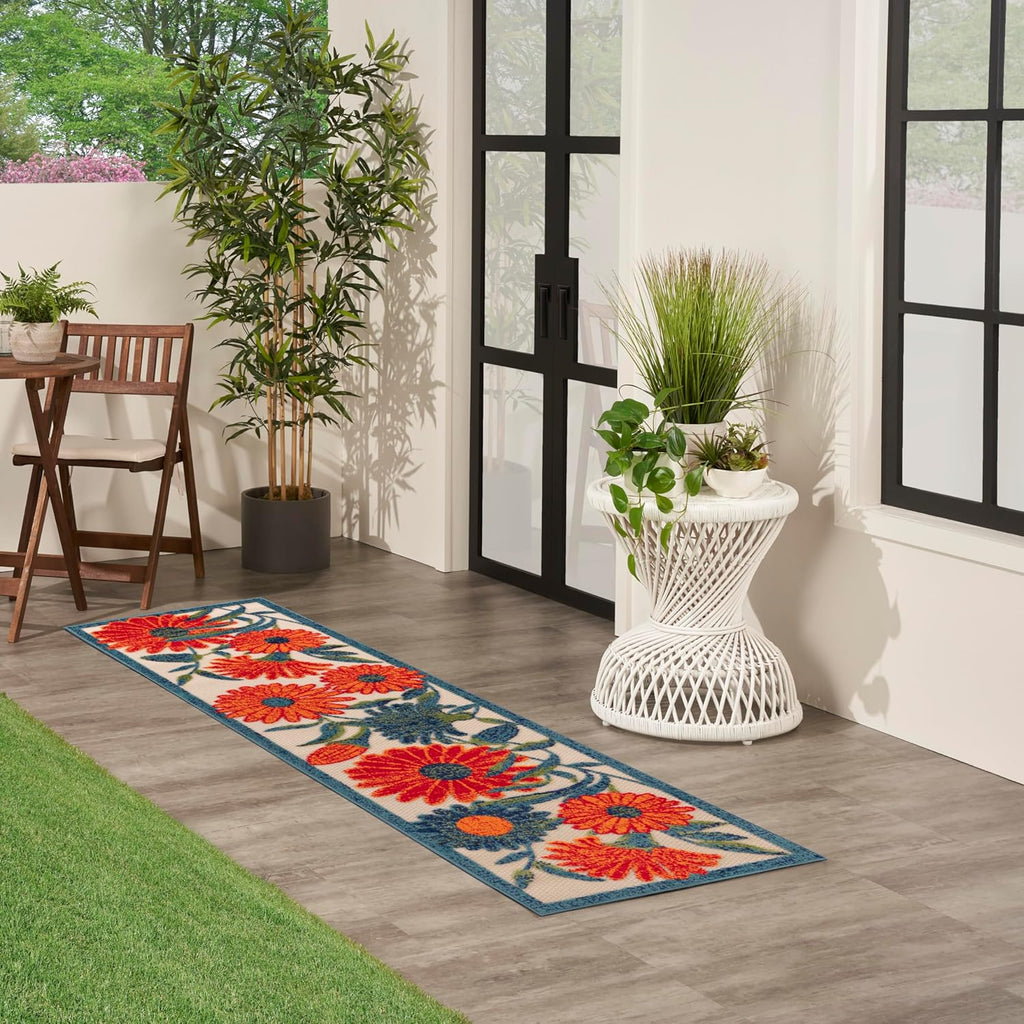 Nourison Home Aloha Indoor/Outdoor Ivory Multicolor 2'3" x 8' Area Rug, Easy-Cleaning, Non Shedding, Bed Room, Living Room, Dining Room, Backyard, Deck, Patio (2x8)