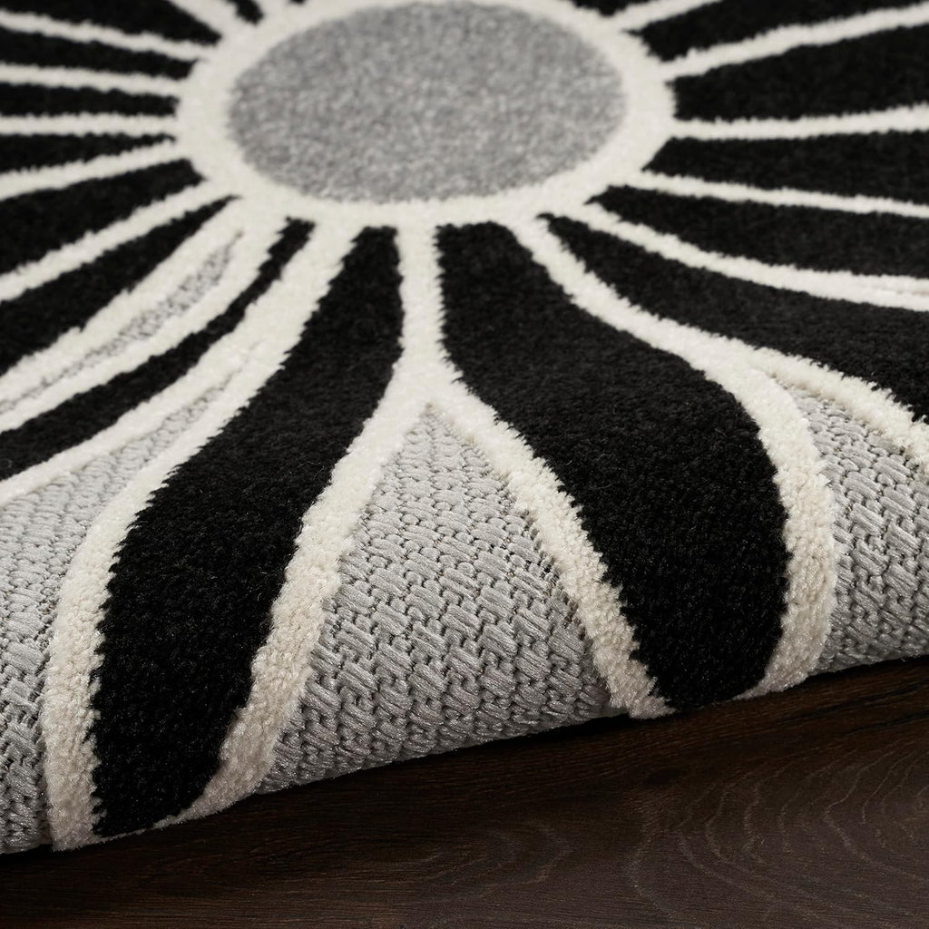 Nourison Home Aloha Black White 2' x 6' Area Rug Easy Clean, Non Shedding, Bed Room, Living Room, Dining Room, Kitchen (6' Runner)