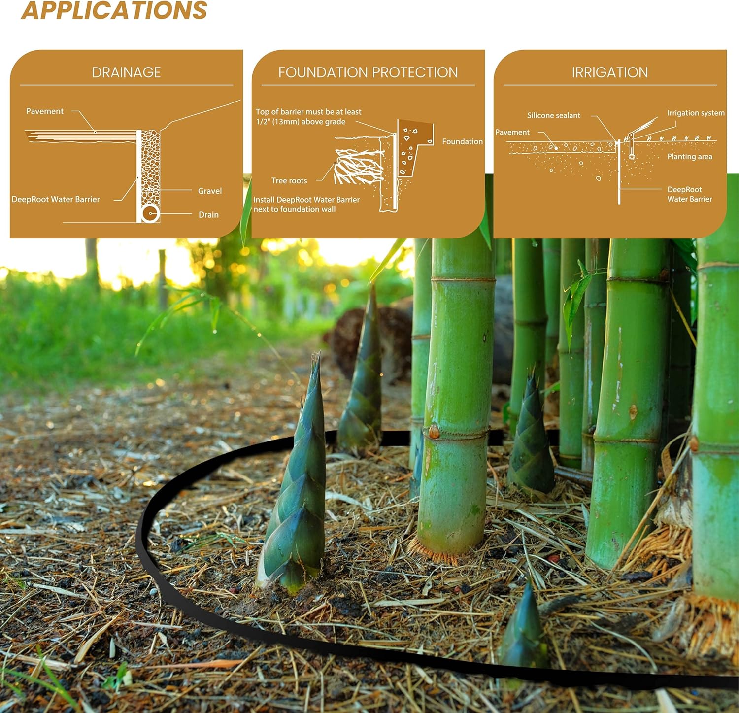 DeepRoot WB 36/60-300 Water/Bamboo Barrier Roll, 36” x 300’, 60 mil. Thickness, Black