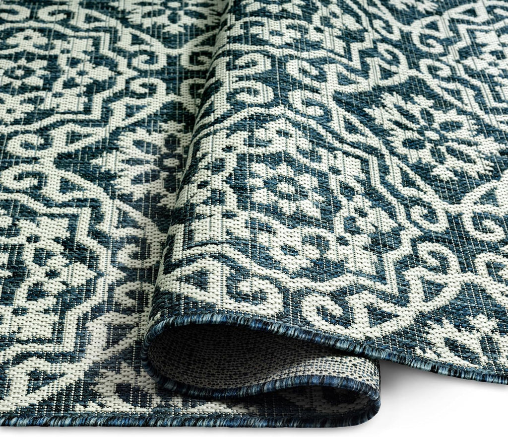 Nicole Miller New York Patio Country Julia Transitional Geometric Indoor/Outdoor Area Rug, Blue/White, 7'9"x10'2"