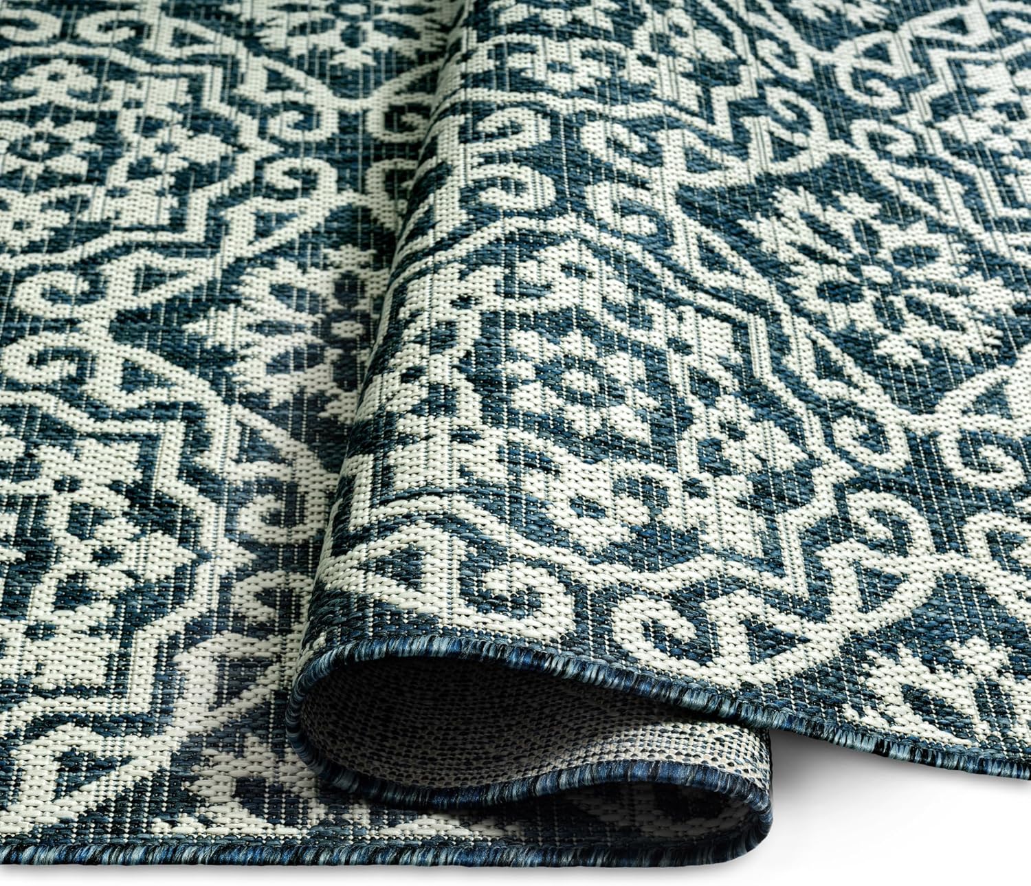 Nicole Miller New York Patio Country Julia Transitional Geometric Indoor/Outdoor Area Rug, Blue/White, 7'9"x10'2"