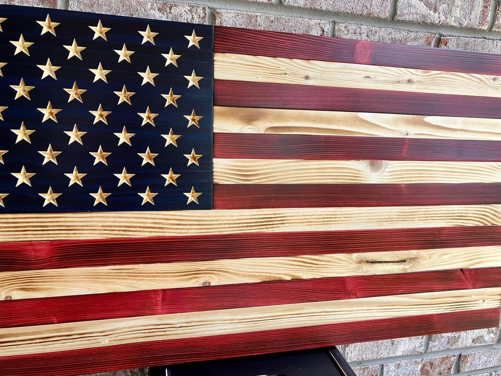 Rustic Wooden American Flag, Patriotic Wall Art (Natural Finish, 30.5x57.5)