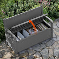 80 Gallon Outdoor Storage Box, Resin Patio Furniture with Armrest, Lockable Deck Box with Waterproof and UV Resistant for Patio Cushions, Garden Tools and Pool Supplies, Grey