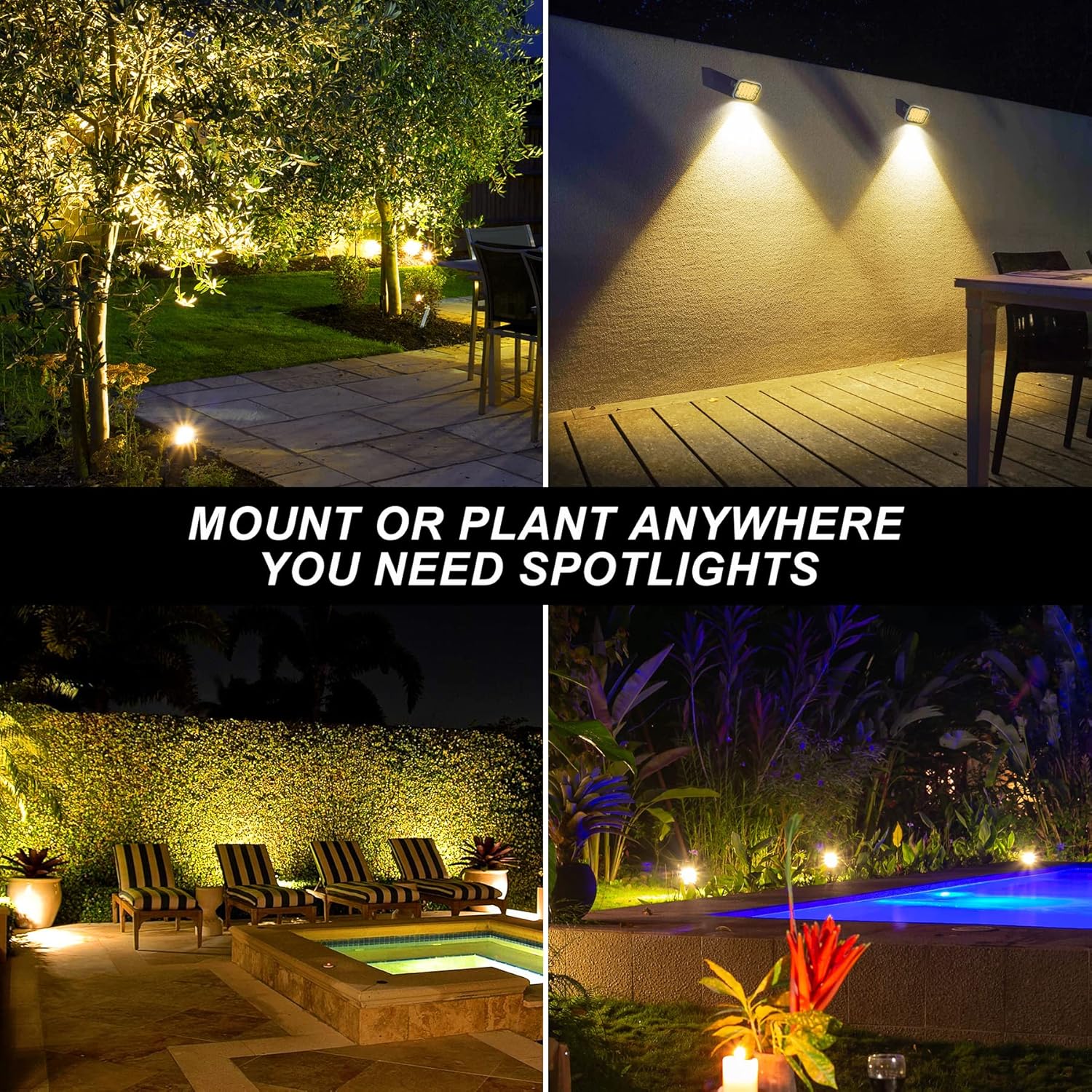 Solar Spot Lights Outdoor, 20 LED IP65 Waterproof Solar Landscape Lights, Dusk-to-Dawn 3000K Warm White Outdoor Light for Yard Garden Driveway Porch Walkway, 4-in-1