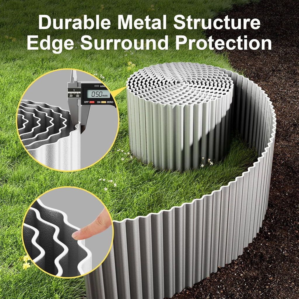Land Guard Corrugated Garden Edging Border, 12" x 100' Landscape Paver Edging, Tall Landscape Edging, Fence for Garden, Flower Bed, Lawn and Landscape Edging (Silver)