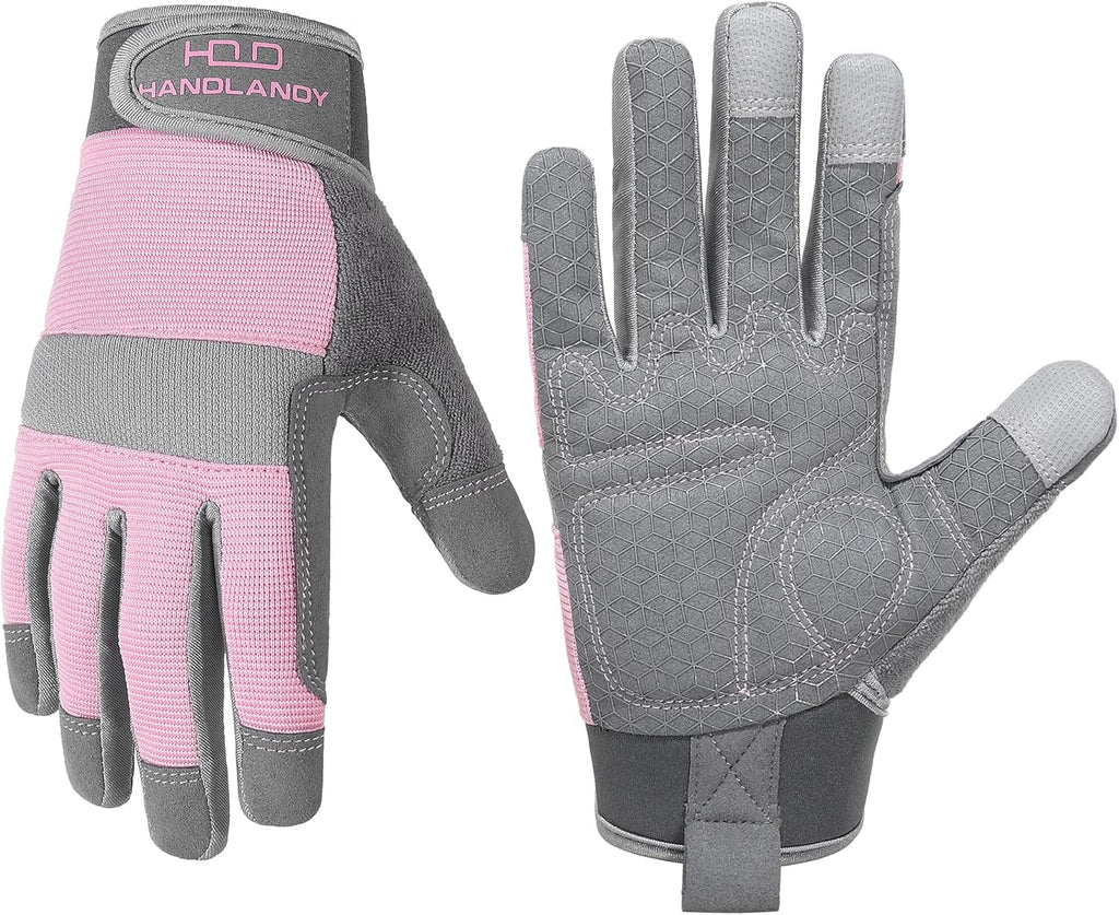 HANDLANDY Women Safety Work Gloves Utility Touch Screen Working Grip Glove for Yardwork Gardening Breathable Mechanic Gloves
