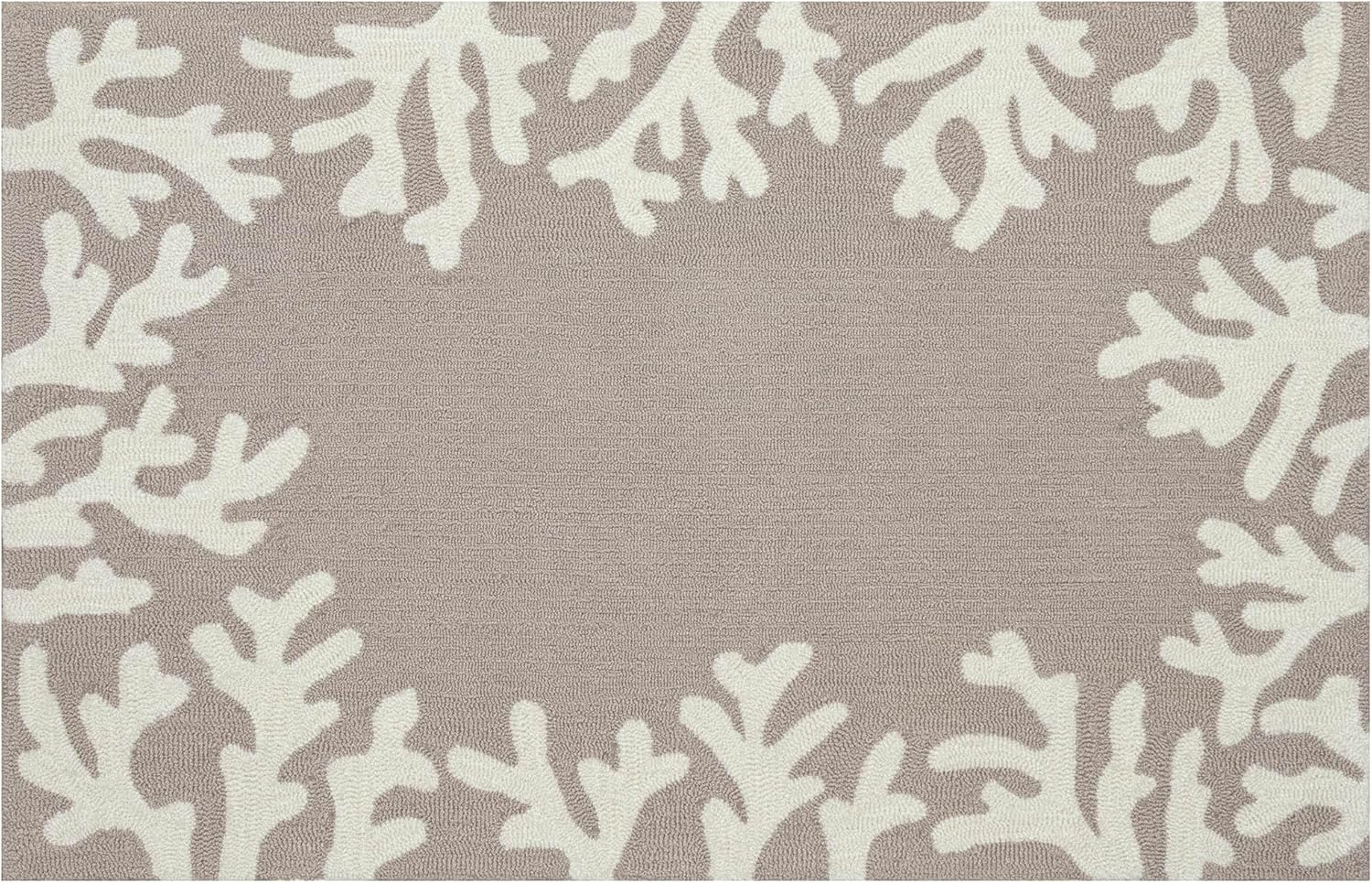 Liora Manne CAPRI Indoor/Outdoor Handmade Synthetic Blend Durable Area Rug - Traditional Border Coastal Beach Accent (Coral Border Silver) (2'6" x 4')