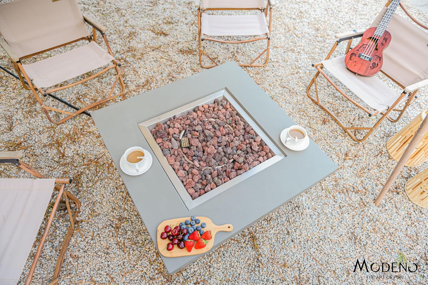 AMS Fireplace | Modeno | Westport | Firepit Table | Cover and Lava Rocks Included | (Fuel: Natural Gas - Light Gray)