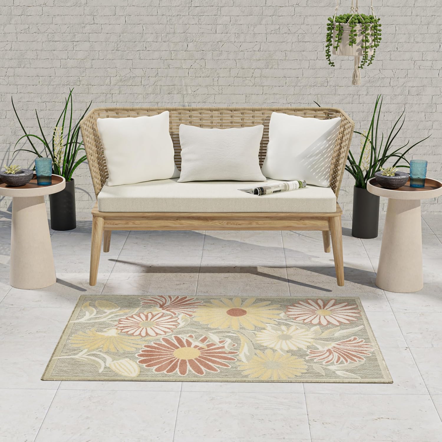 Nourison Aloha Sage Rose 2'8" x 4' Area Rug - Easy Clean, Non Shedding, Bed Room, Living Room, Dining Room, Kitchen (3' x 4')