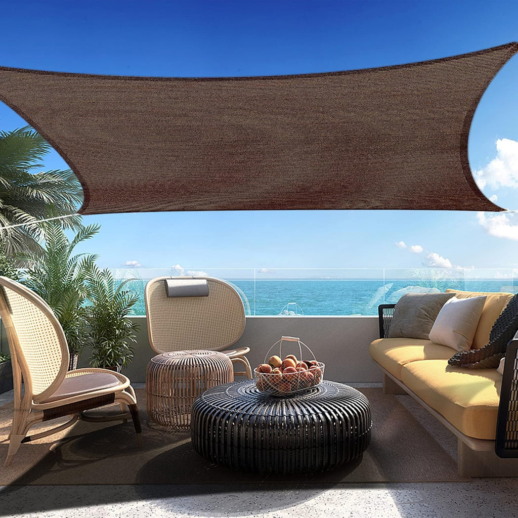 8' x 12' Brown Rectangle Sun Shade Sail Canopy Durable Fabric UV Block Awning Custom