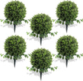 28" Artificial Boxwood Ball Bush, UV Resistant Topiary Tree Faux Boxwood Ball Shaped Porch Bushes with Ground Spike Artificial Bushes for Outdoors Front Door Decor Home Garden (6, Green)