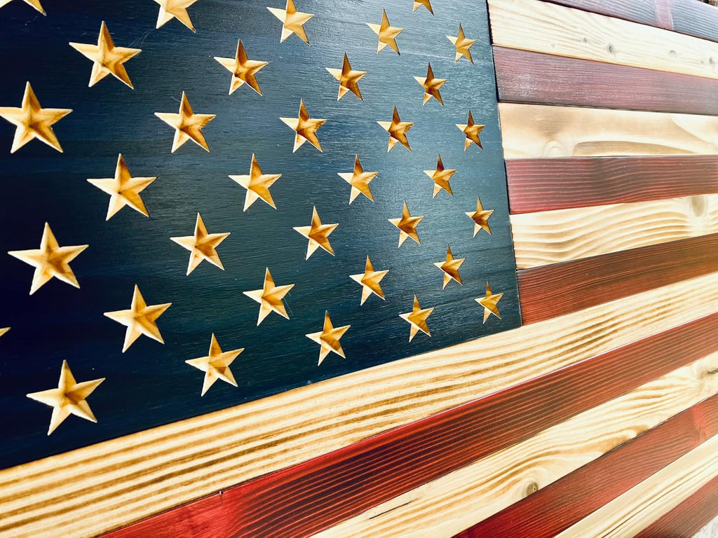 Rustic Wooden American Flag, Patriotic Wall Art (Weather Protected Finish, 19.5x36)