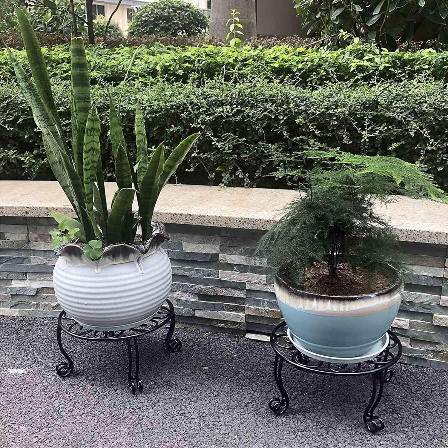 Metal Outdoor Plant Stand 11.8IN Diameter Heavy Duty Plant Pot Stands for Indoor Round Flower Pot Support Rack Set of 2,Black