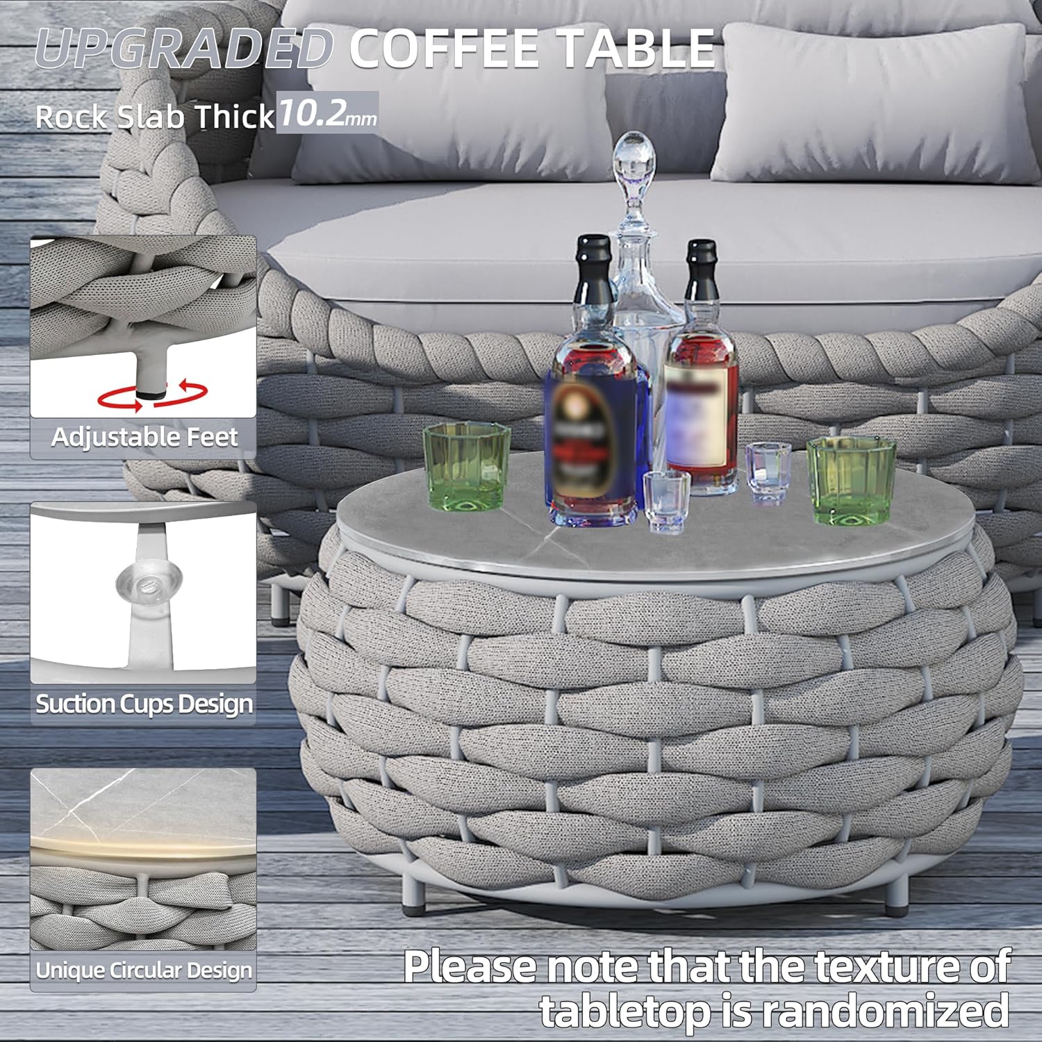 Aluminum Outdoor Patio Furniture Set with Coffee Table, 6 Piece Patio Conversation Sets with Washable Cushions Covers, Patio Sectional Furniture Set for Porch, Balcony, Deck, Yard, Light Grey