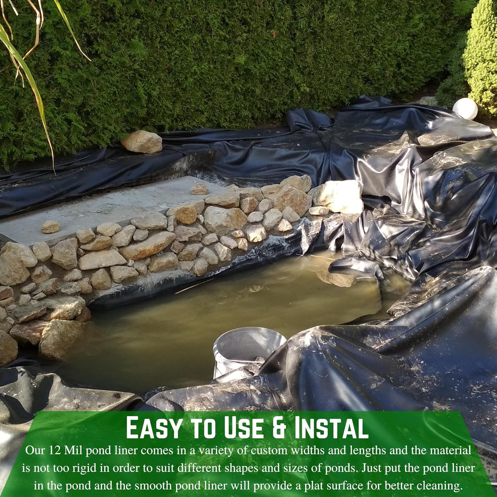 Farm Plastic Supply - 12 Mil String Reinforced Black/White Pond Liner - 12 Mil Fish Pond HDPE Liner, Pond Liners for Outdoor Ponds, Koi Ponds, Garden Fountain, Containment Liner (6' x 20')