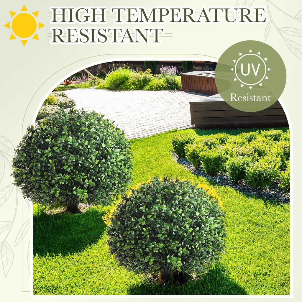 Yunlly 4 Pack 18" Artificial Boxwood Ball Bush Topiary Trees Fake Outdoor Plants, Realistic UV Resistance Faux Shrubs with Spike Greenery Topiary Potted for Front Porch Garden Yard Patio Indoor Decor